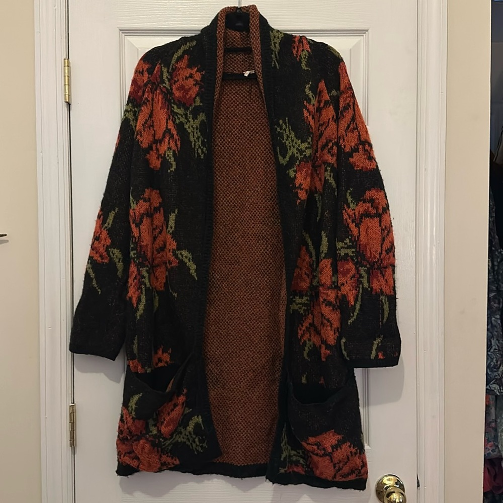 Free People Rose Print Cardigan. Size small. Midi length.